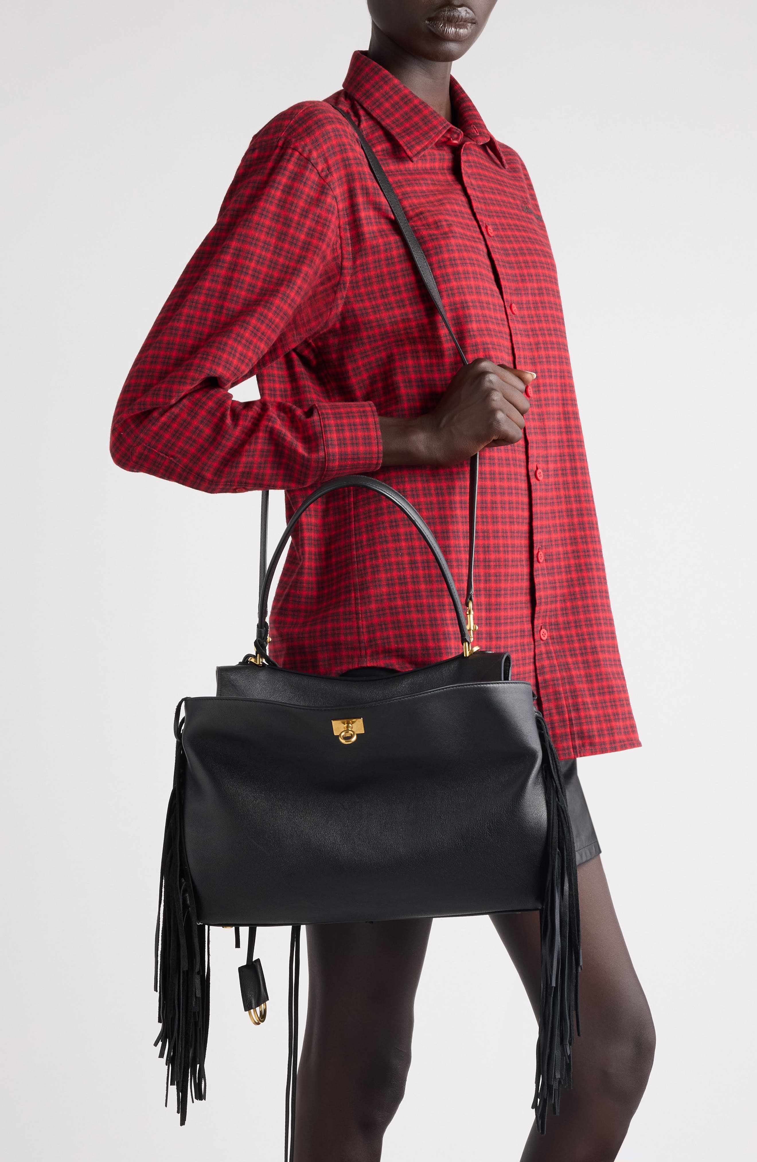 Balenciaga Medium Rodeo Fringe Leather Handbag, Alternate, color, 1000 Black