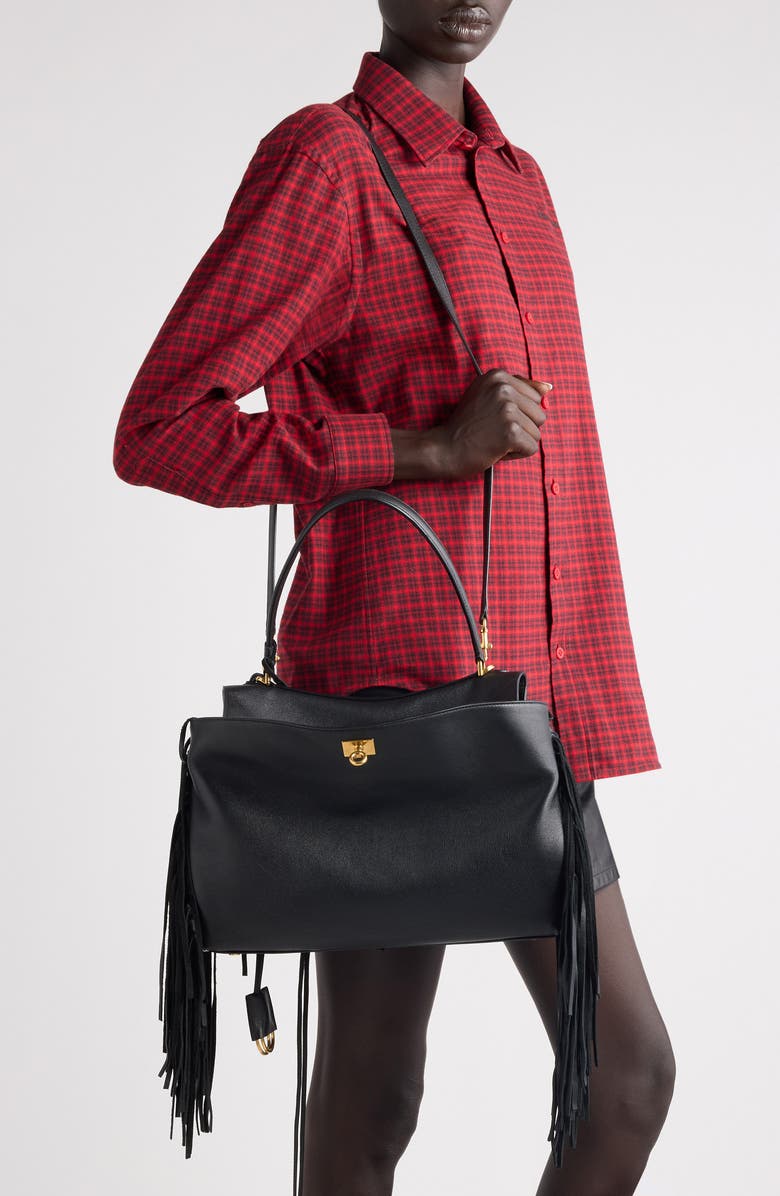 Balenciaga Medium Rodeo Fringe Leather Handbag, Alternate, color, 1000 Black