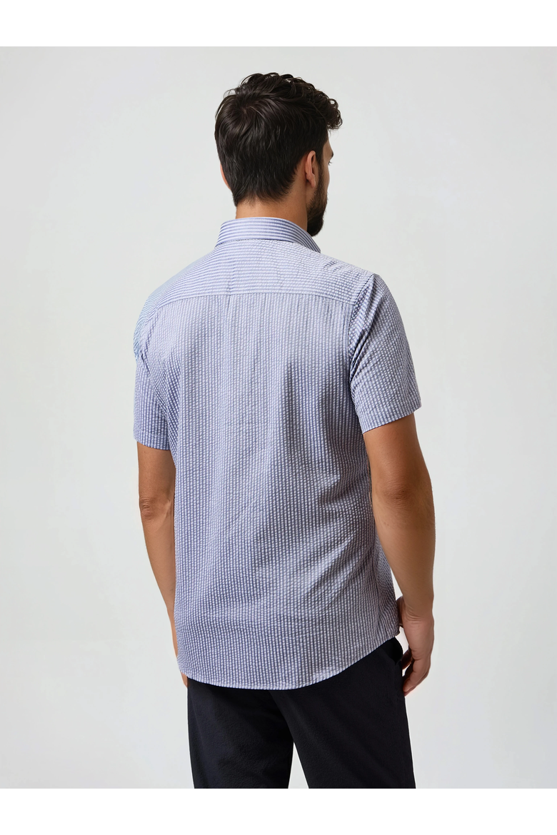 Seersucker Striped SS Button-Up Shirt, Alternate, color, Navy