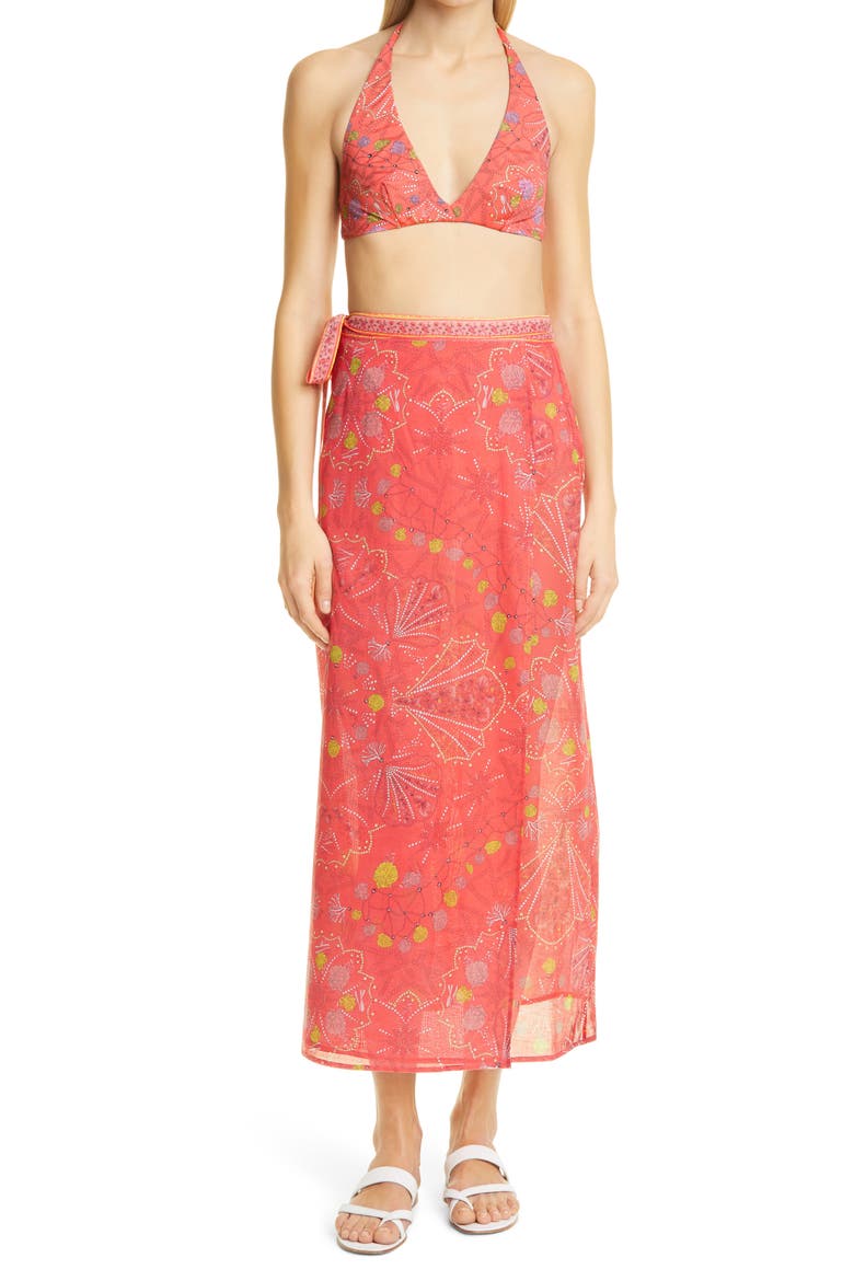 Conch Print Cotton Cover-Up Wrap Skirt, Alternate, color, 066 CORAL