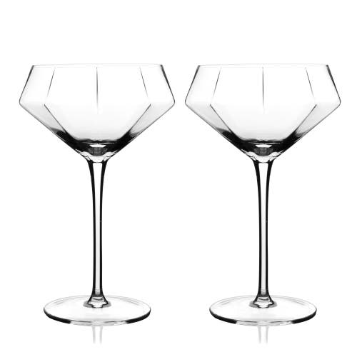 Viski Seneca Crystal Diamond Martini Glasses Set of 2 in Clear 