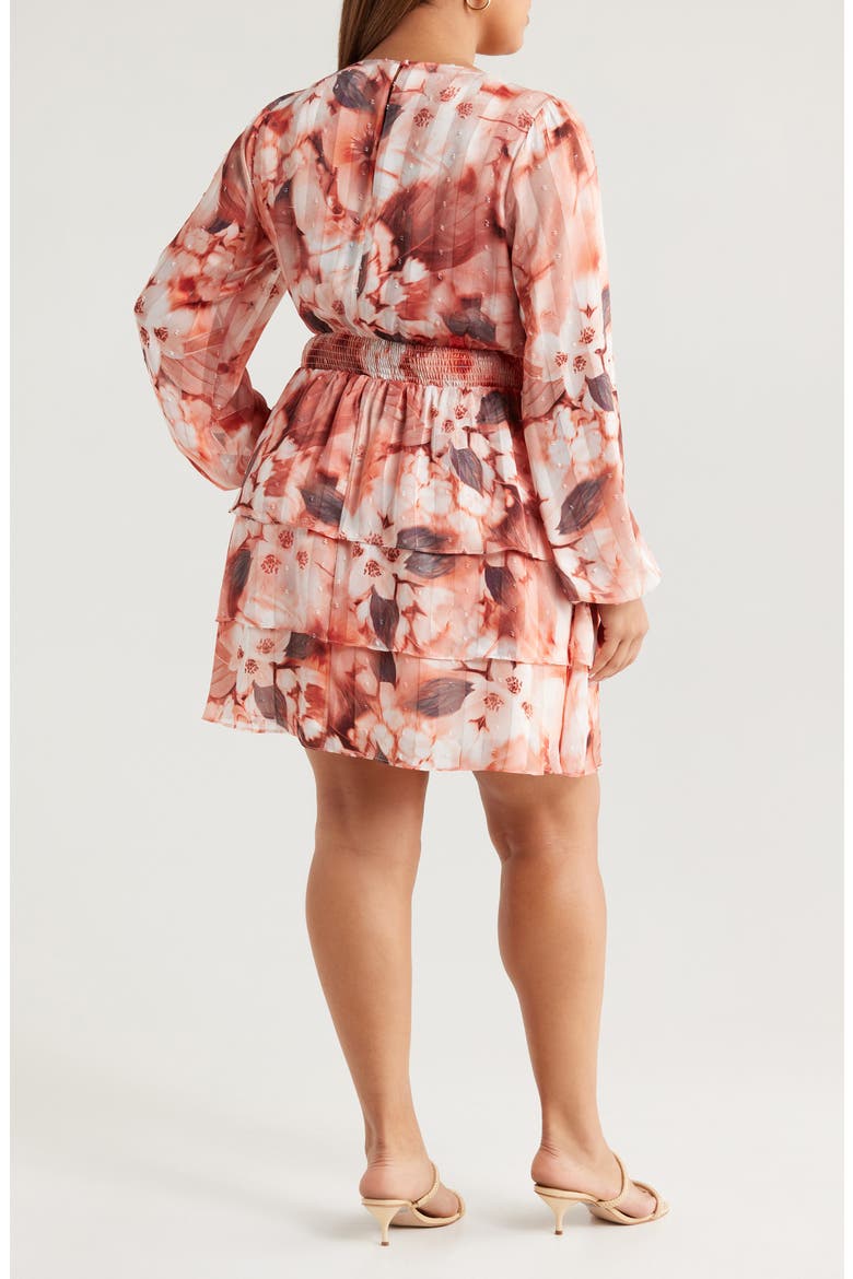 Floral Clip Dot Long Sleeve Minidress, Alternate, color, GREY/ PEACH