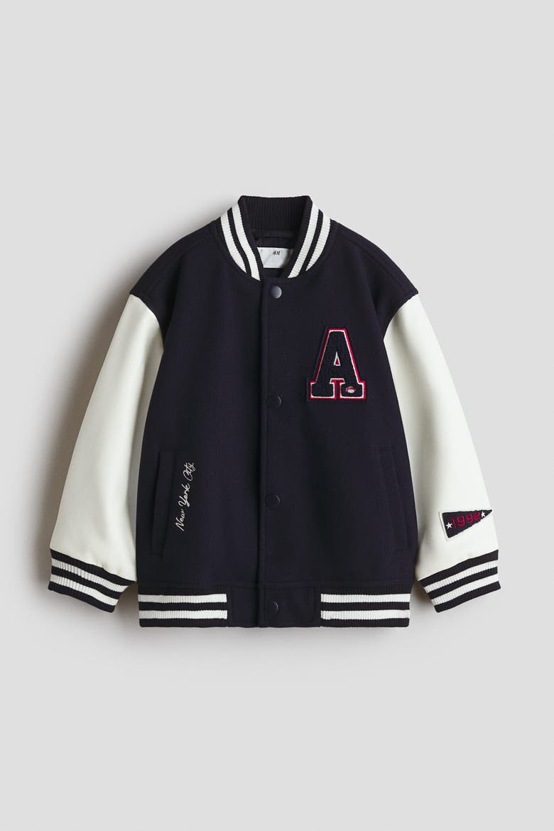 Motif-detail Baseball Jacket, Alternate, color, Navy blue/New York City