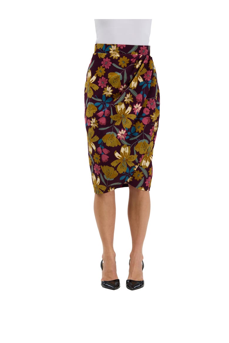 Elevate Womens Elastic High Waist Knee Length Pencil Skirt, Main, color, Purple Multi