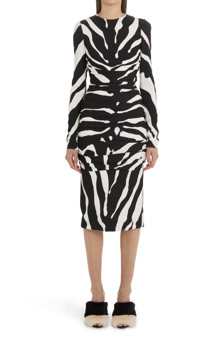 Dolce&Gabbana Cady Zebra Long Sleeve Dress, Main, color, 