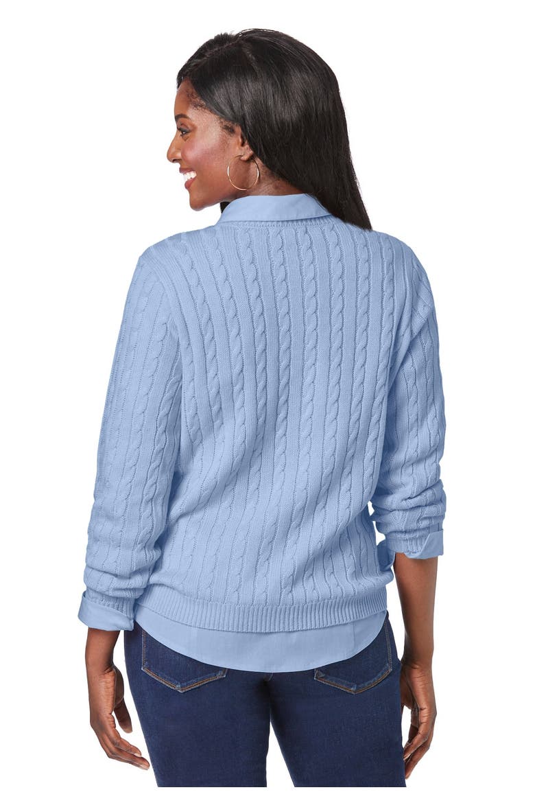 Cable Crewneck Sweater, Alternate, color, AZURE MIST