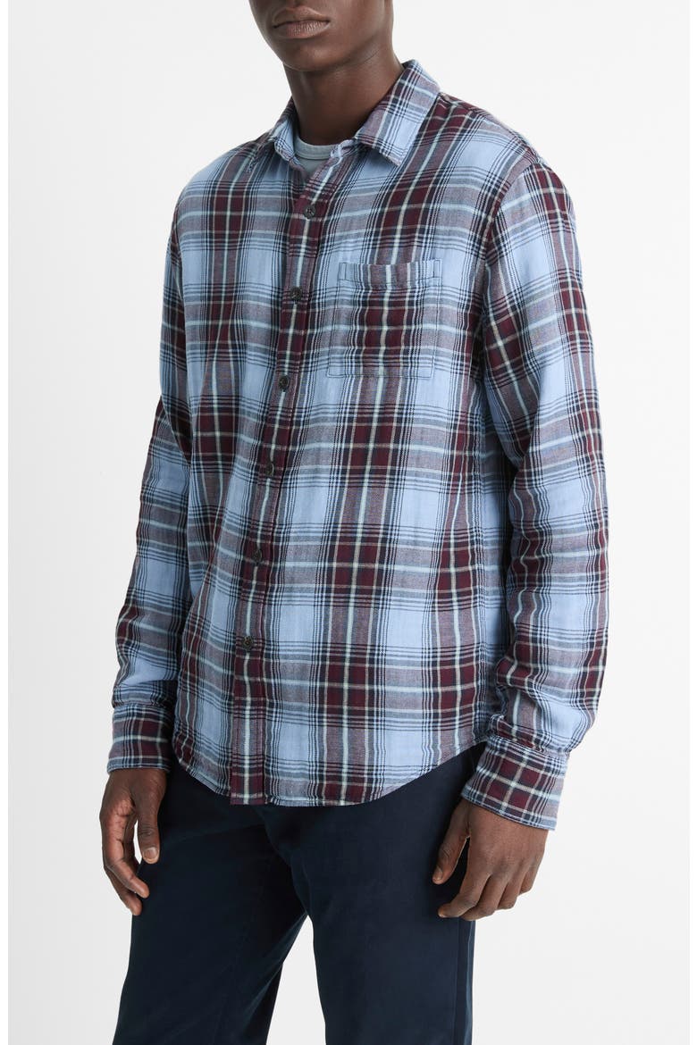 Napa Plaid Twill Button-Up Shirt, Main, color, BLUE CLOUD/MALBEC