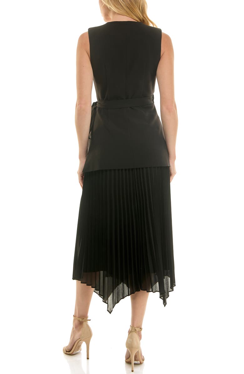 Socialite Mixed Media Pleated Dress, Alternate, color, Black