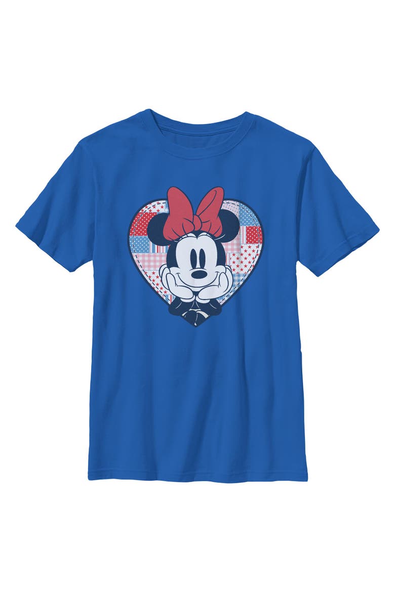 Boy's Minnie Mouse Cute Patchwork Heart  Graphic T-Shirt, Main, color, Royal Blue
