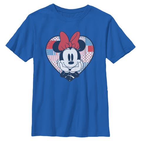 Boy's Minnie Mouse Cute Patchwork Heart  Graphic T-Shirt