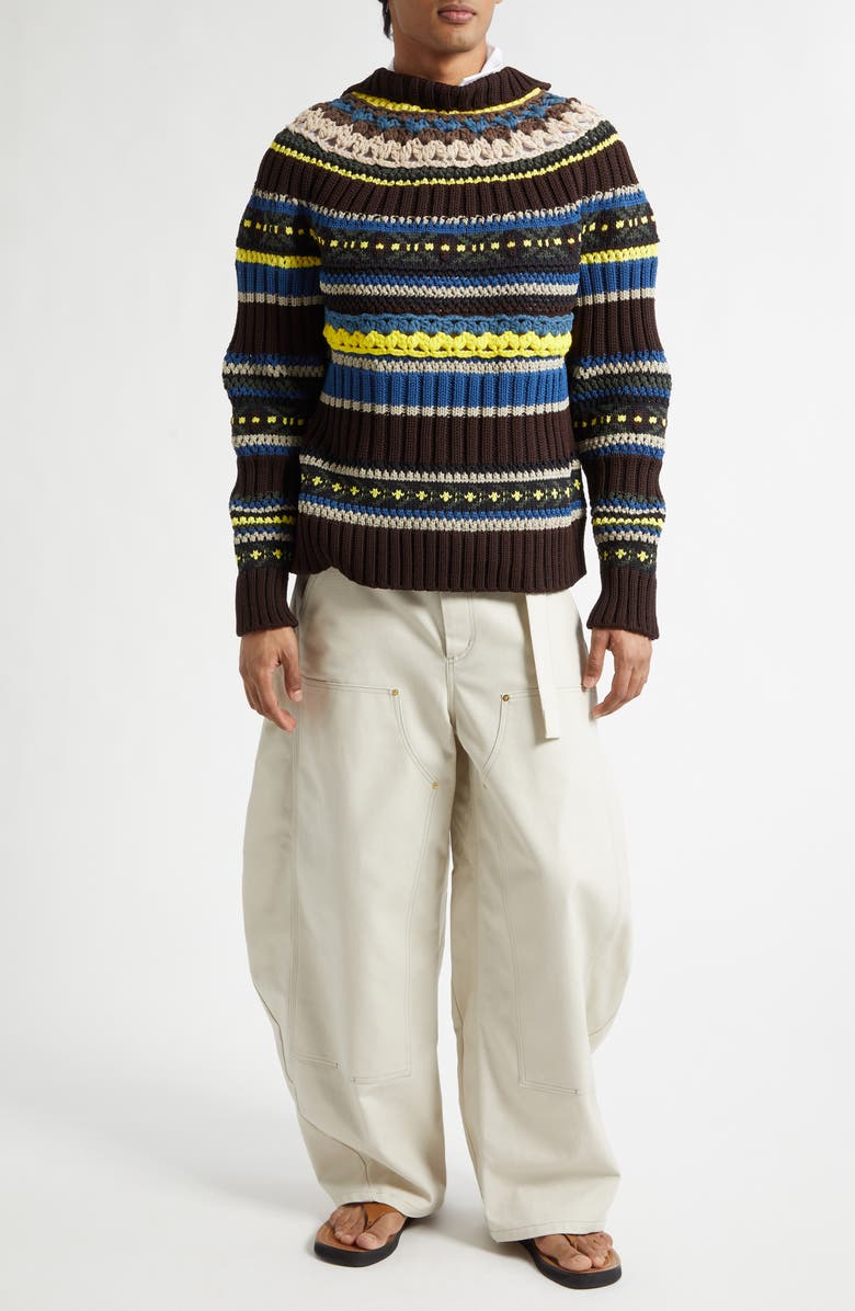 Sacai Mix Knit Cardigan, Alternate, color, Brown