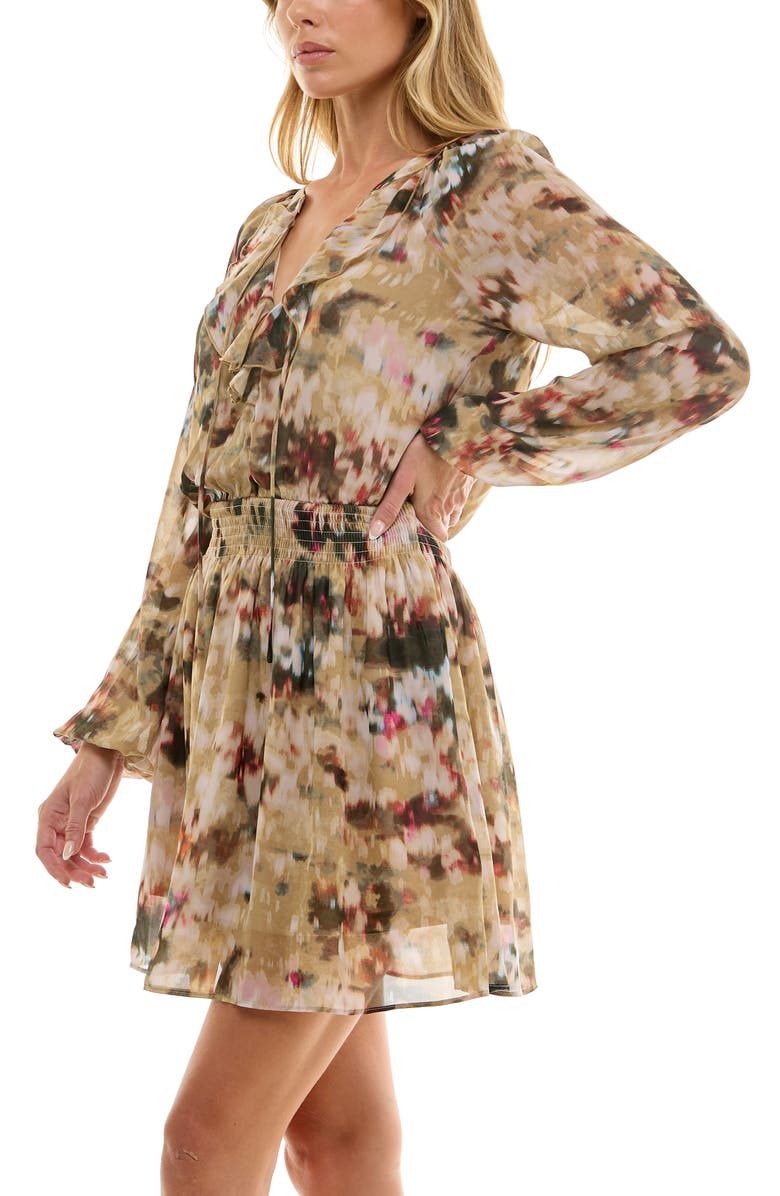 Socialite Long Sleeve Ruffle Tiered Minidress, Alternate, color, Tan/ Olive