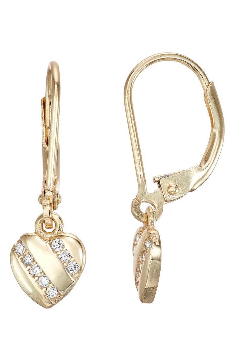 FZN Kids' CZ Heart Dangle Drop Earrings, Main, color, Yellow