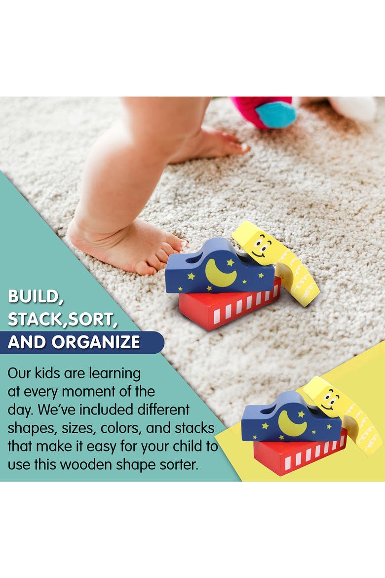 Block Train Stacking Set, 17 Piece-Wooden Stacking Toy with Pull Along Wooden Train, Alternate, color, Yellow