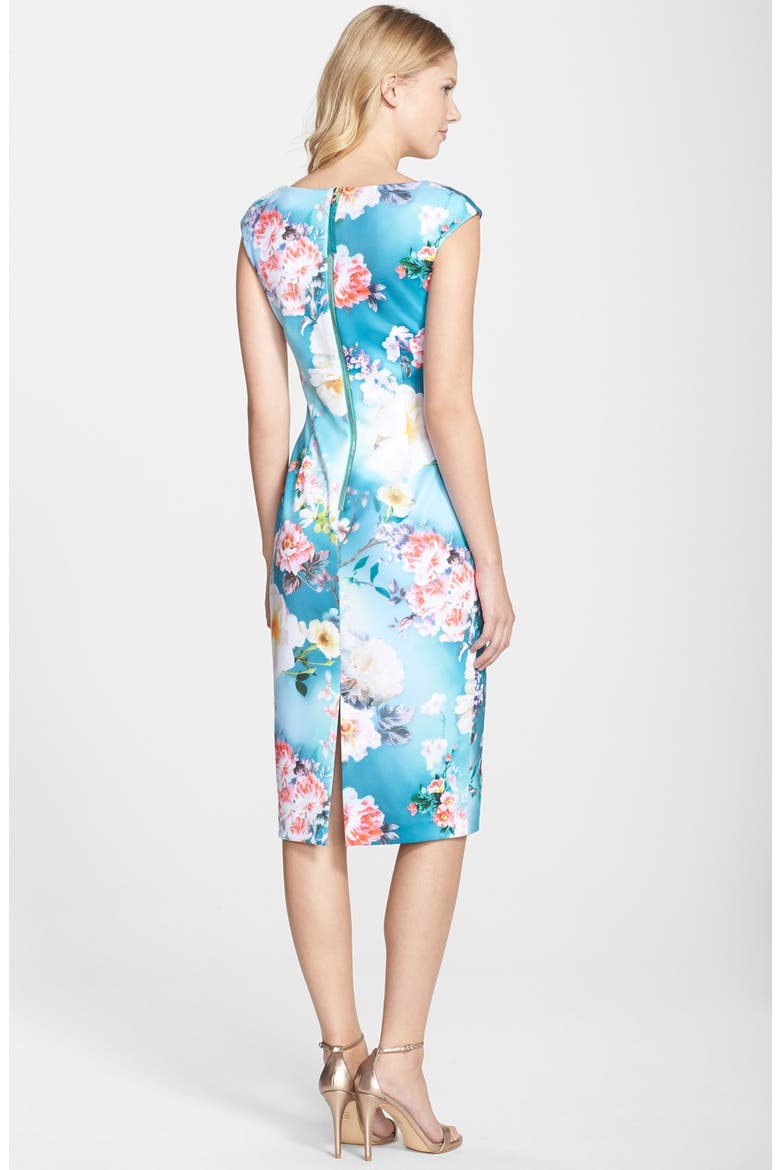 Print Scuba Midi Dress, Alternate, color, AQUA/ SOFT WHITE