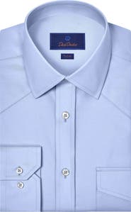 David Donahue Trim Fit Light Blue Cotton Twill Button-Up Western Shirt