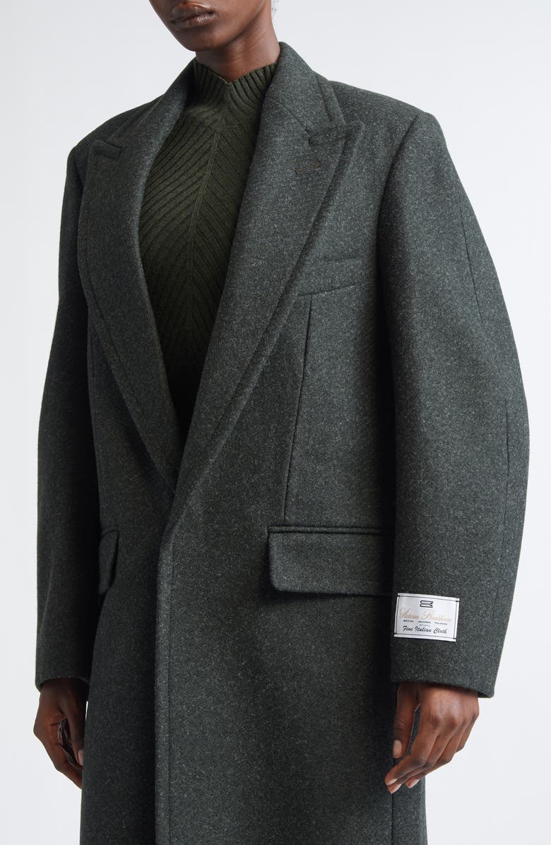 Victoria Beckham Curved Sleeve Overcoat, Alternate, color, Dark Olive Melange