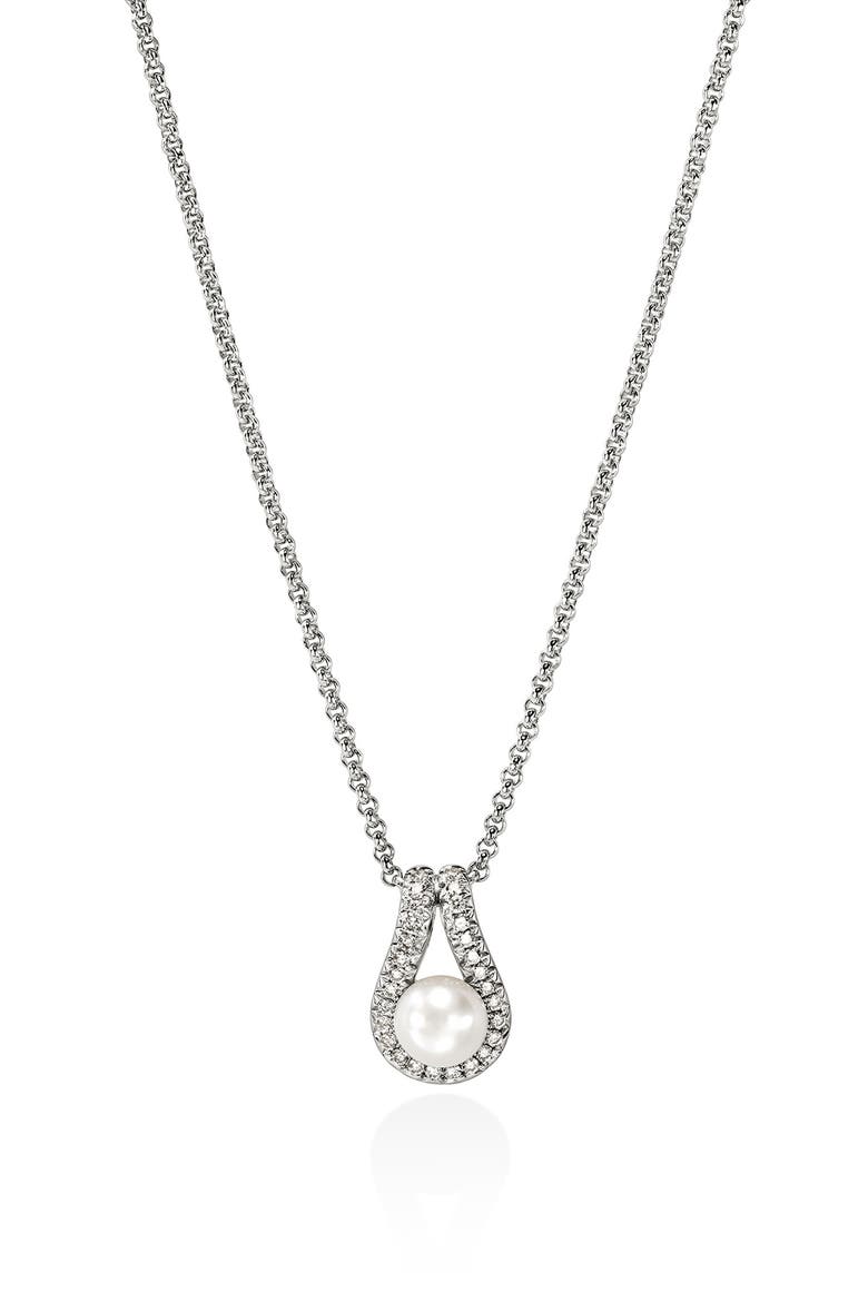 Surf Pendant Necklace, Sterling Silver, Freshwater Pearl, Diamonds, Main, color, SILVER