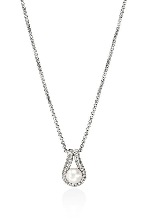 Surf Pendant Necklace, Sterling Silver, Freshwater Pearl, Diamonds