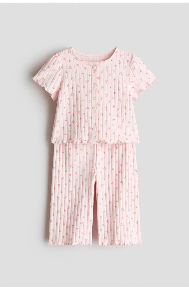 H&M 2-piece ribbed cotton set, Main, color, Light Pink/Cherries