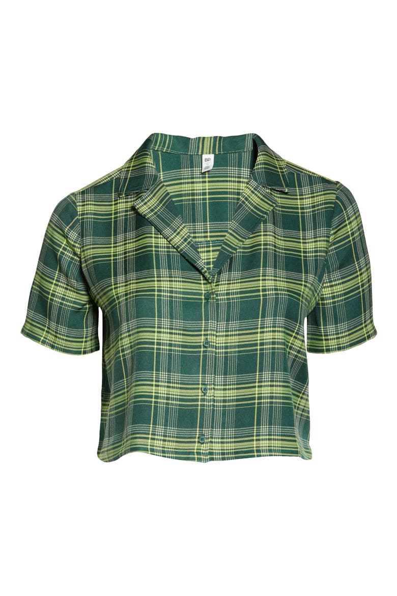 Plaid Crop Button-Up Shirt, Alternate, color, GREEN VERONIKA PLAID