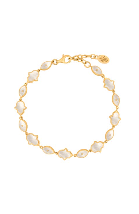 Sacred Light Mother of Pearl Evil Eye & Hamsa Gold Bracelet
