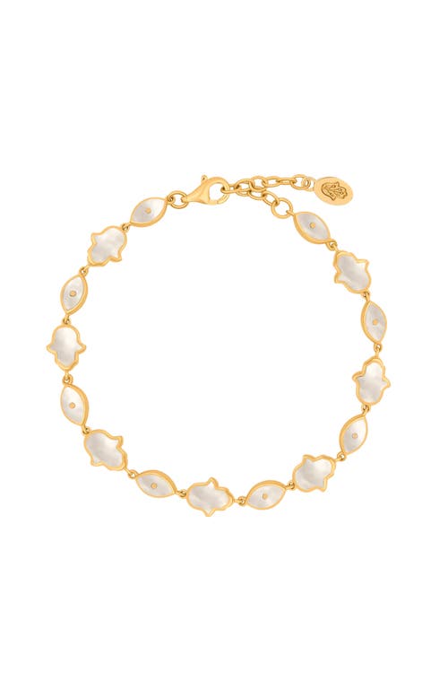 Karma And Luck Sacred Light Mother Of Pearl Evil Eye & Hamsa Gold Bracelet In Multi