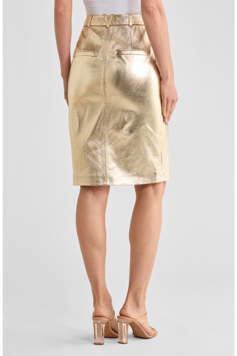 Maxine Metallic Leather Midi Skirt, Alternate, color, GOLD