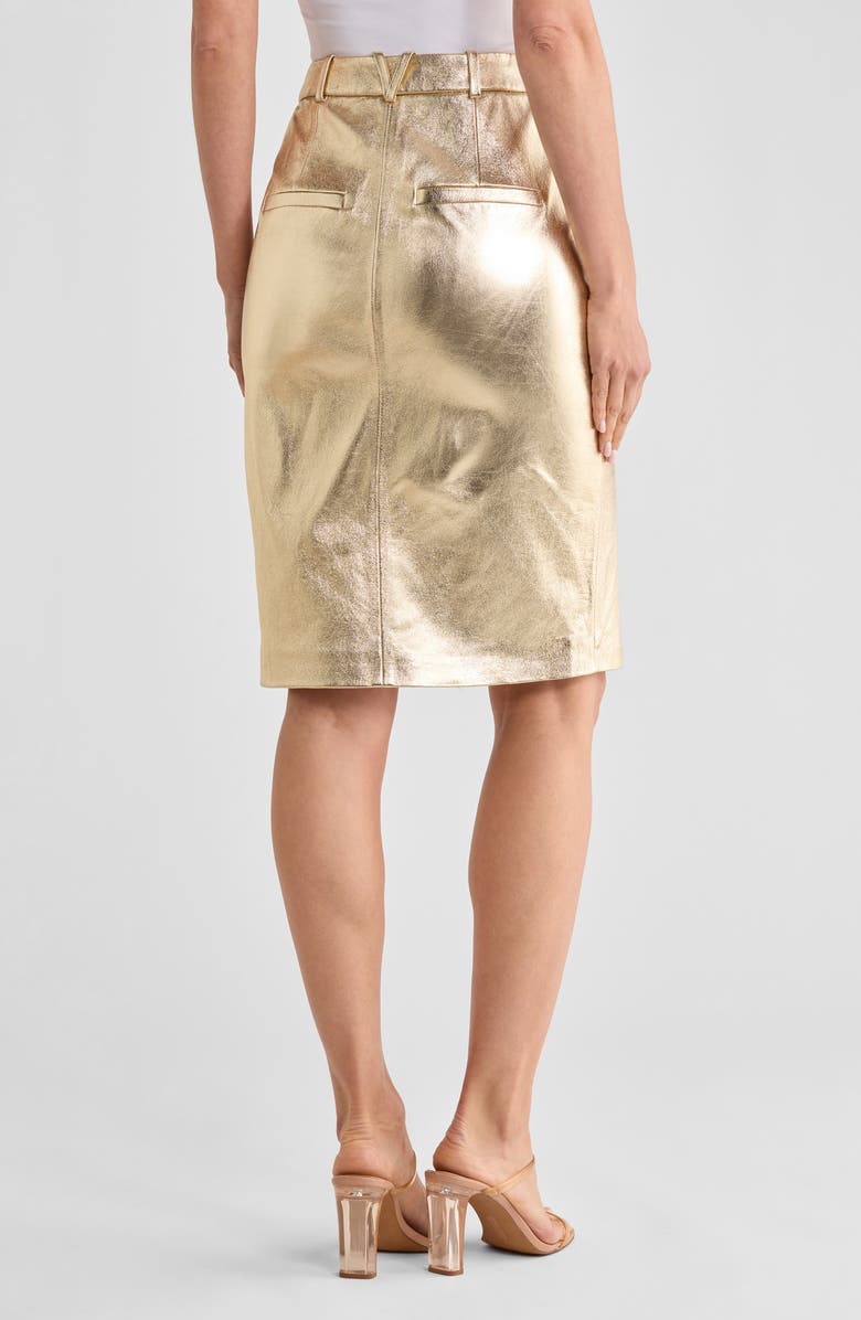 Veronica Beard Maxine Metallic Leather Midi Skirt, Alternate, color, Gold