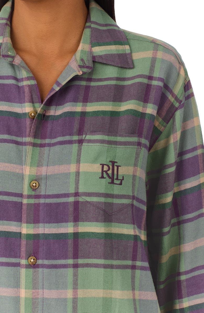 Lauren Ralph Lauren Plaid Cotton Blend Herringbone Sleep Shirt, Alternate, color, 