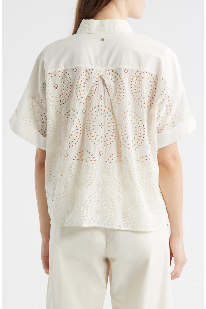 Bisenas Embroidered Eyelet Button-Up Shirt, Alternate, color, OPEN WHT