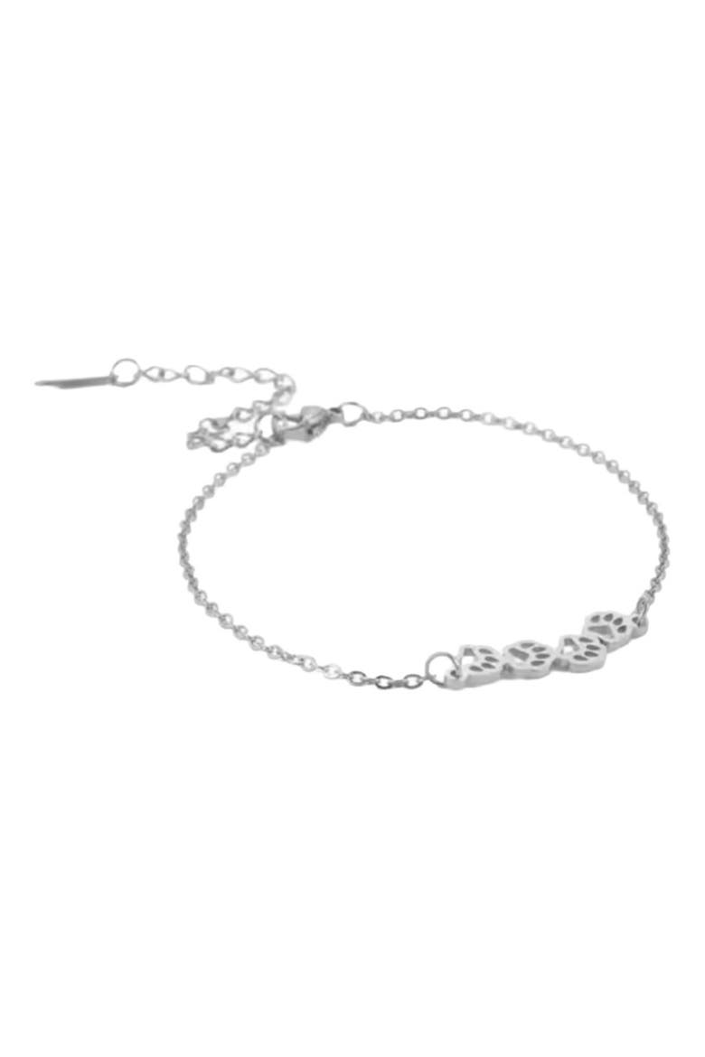 Pawsy Daisy Paw Print Link Chain Bracelet, Main, color, Silver