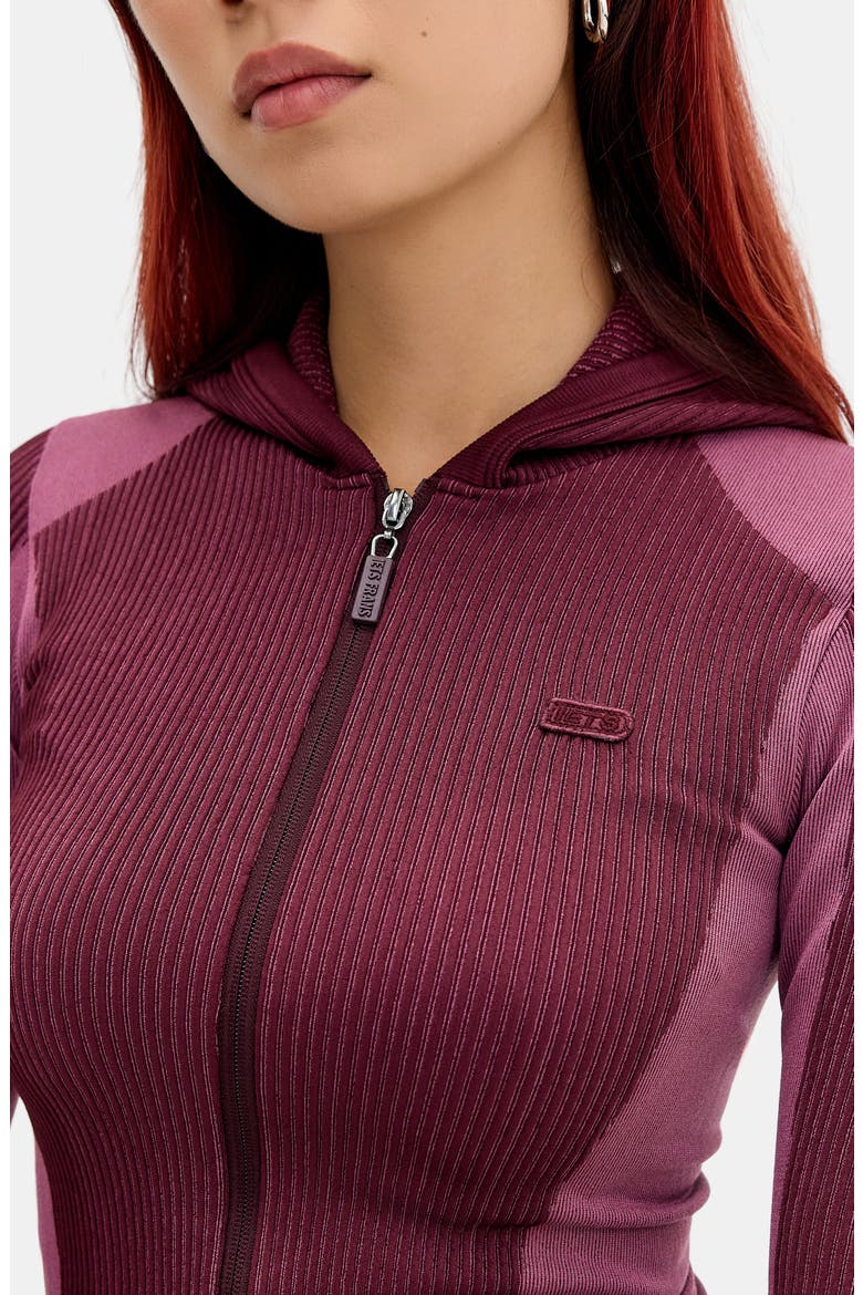 Hooded Knit Track Top, Alternate, color, BURGUNDY