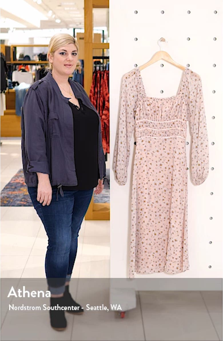 x Influencing in Color Liza Smocked Long Sleeve Midi Dress, sales video thumbnail