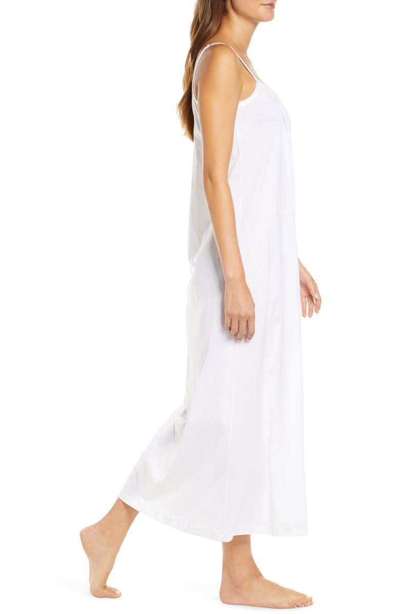 Hanro Juliet Pleat Neck Cotton Nightgown, Alternate, color, White