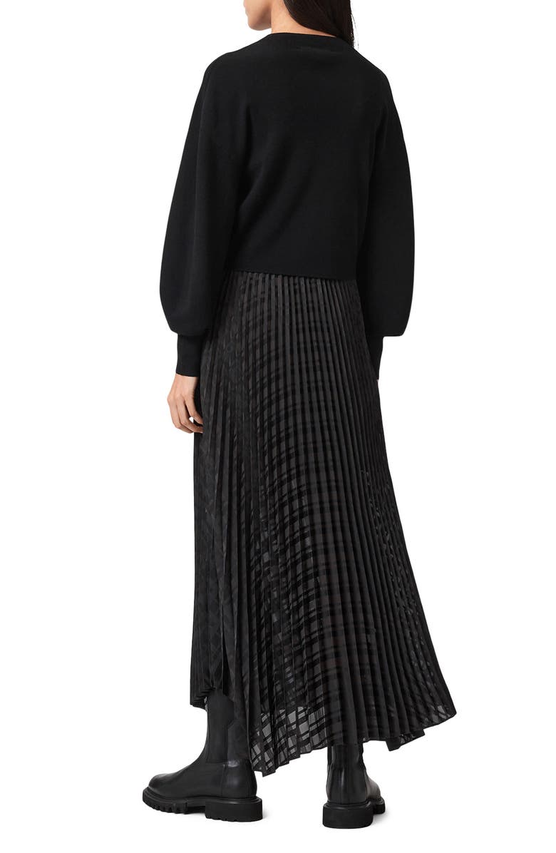 AllSaints Sinead Funnel Neck Sweater & Pleated Maxi Dress Set, Alternate, color, Black