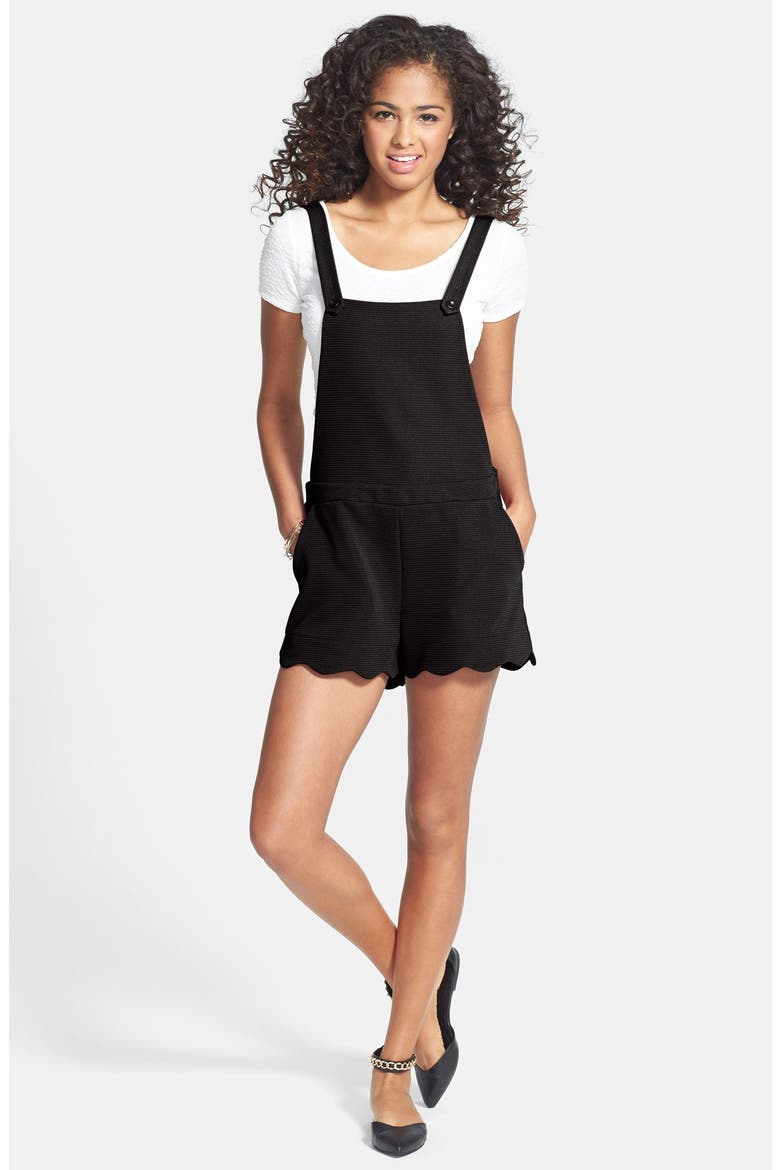 Scalloped Short Overalls, Main, color, BLACK