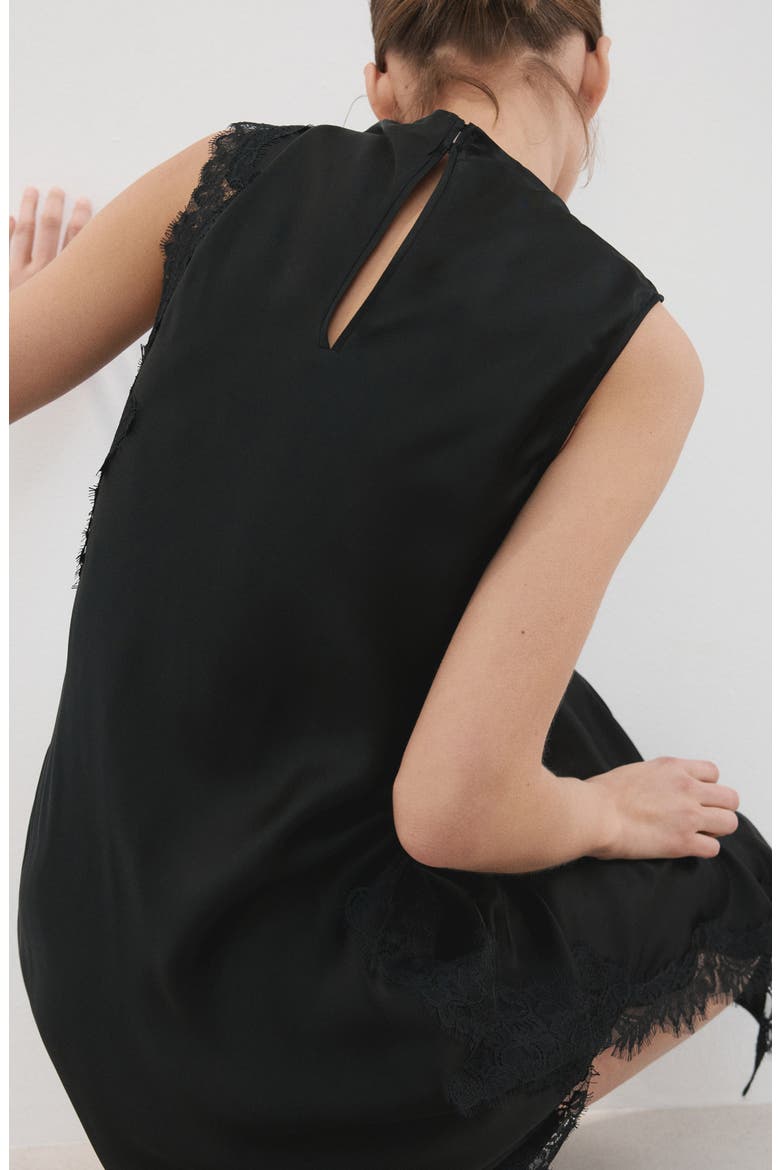 Lace Sleeveless Satin Maxi Dress, Alternate, color, BLACK