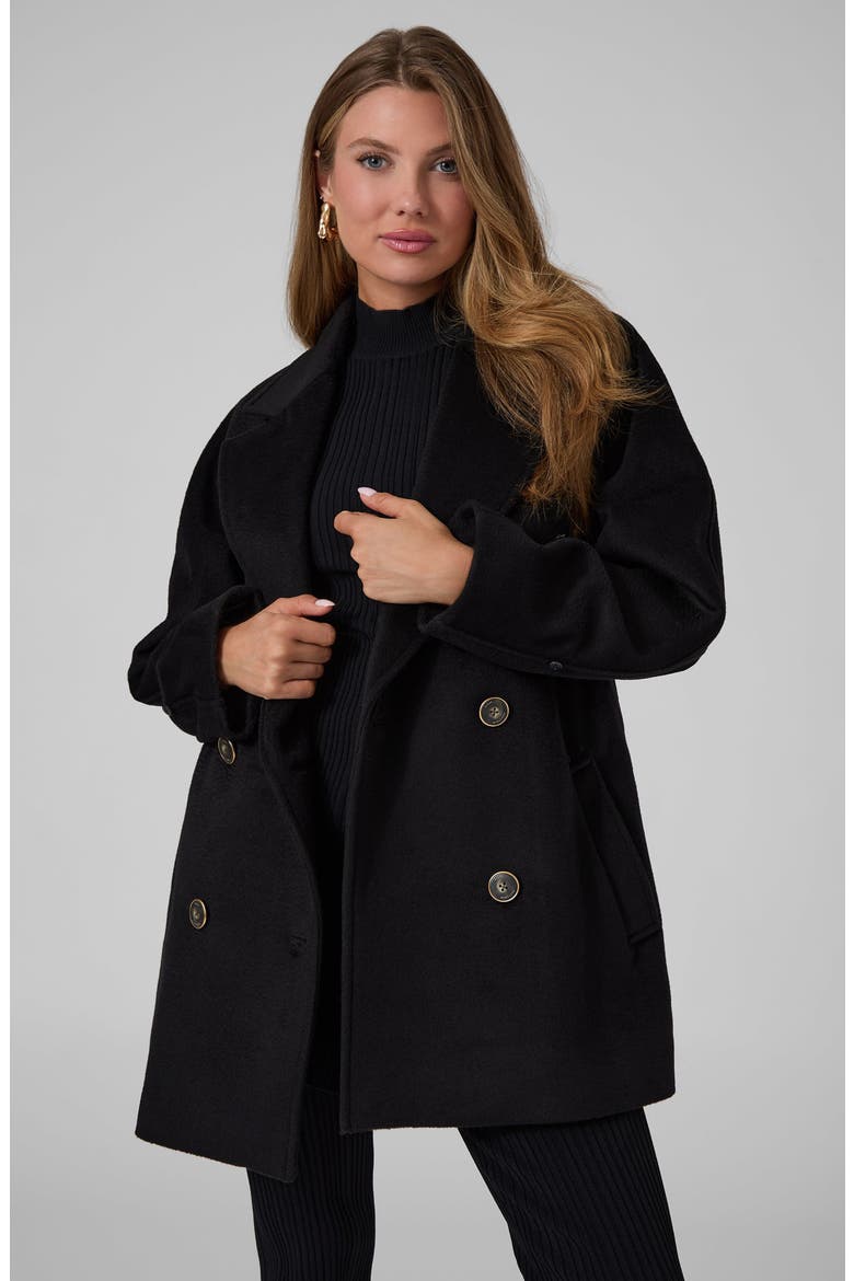 Sophy Wool Double Breasted Coat with Faux Fur Trim, Alternate, color, JBLACK-BLACK