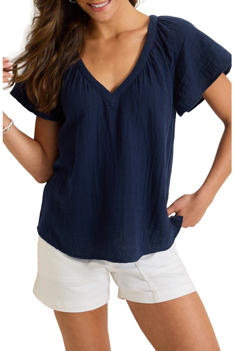 Flutter Sleeve Cotton Gauze Top, Main, color, COASTLINE