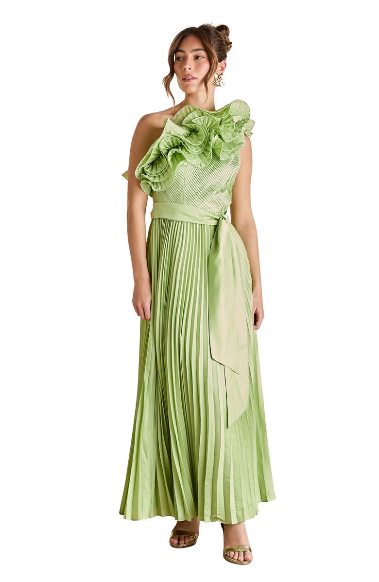 Coast One Shoulder Pleated Skirt Maxi Dress, Main, color, Green