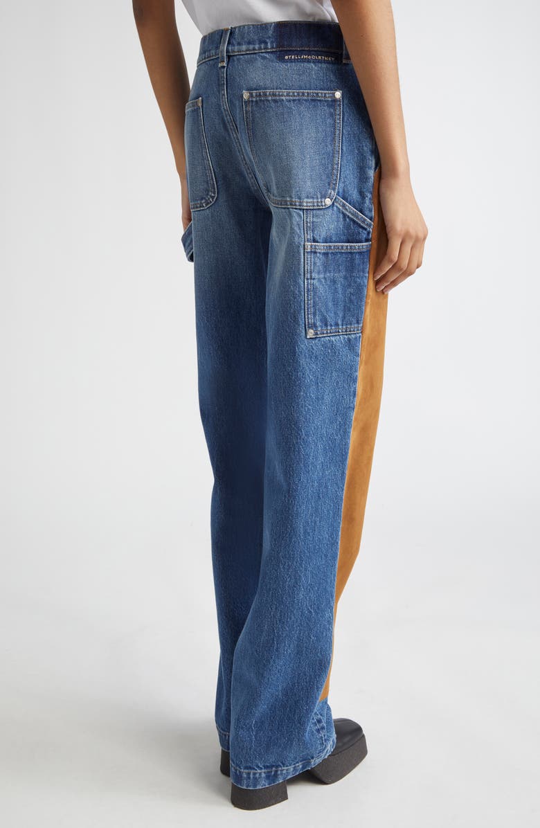 Stella McCartney Denim & Faux Suede Straight Leg Carpenter Jeans, Alternate, color, 4090 - Medium Vintage Blue