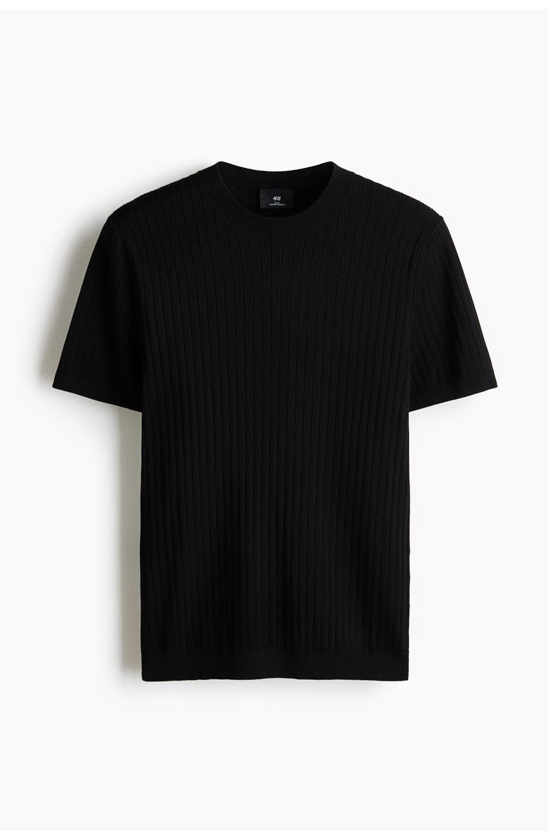 H&M Slim Fit Knitted T-shirt, Main, color, Black
