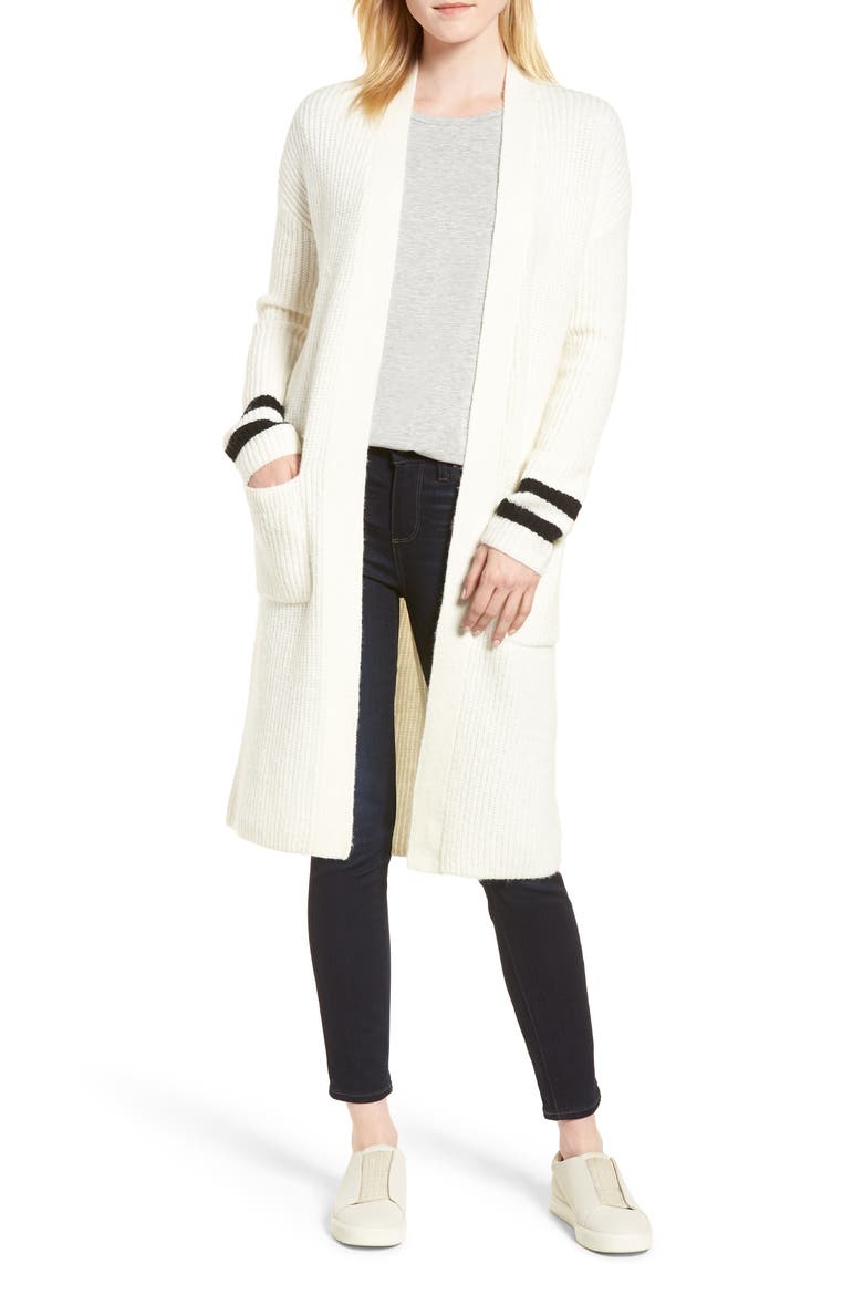 Long Open Front Cardigan, Main, color, IVORY- BLACK