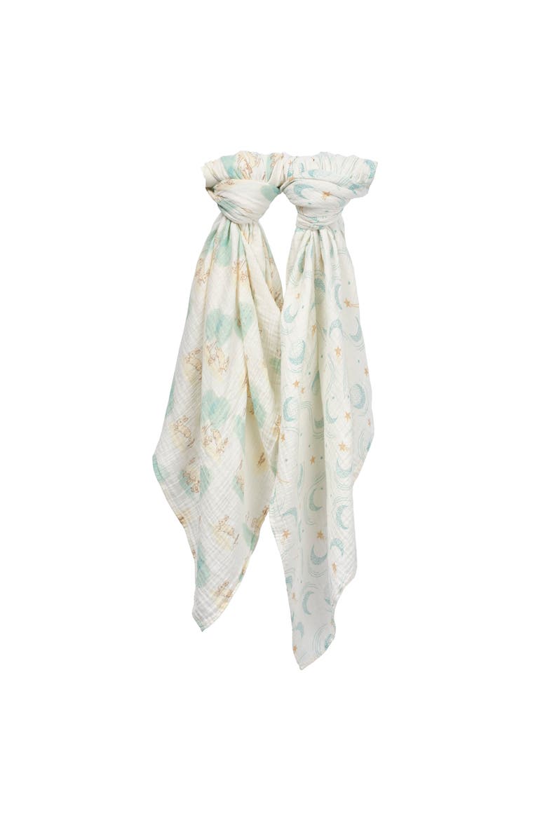 Signature 2-Pk Organic Muslin Celestial/Meadow Swaddle Blankets, Alternate, color, White