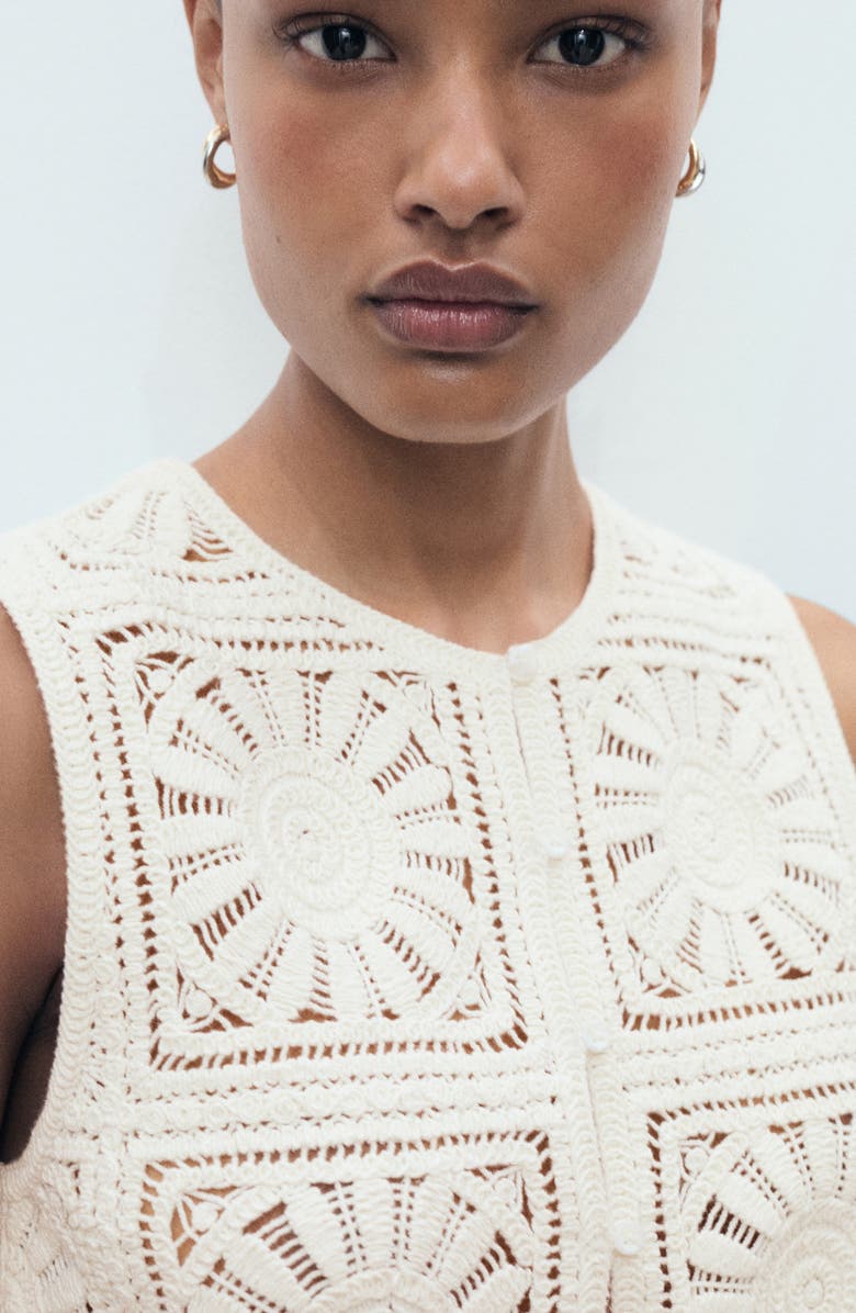 MANGO Open Stitch Button Up Waistcoat, Alternate, color, Ecru