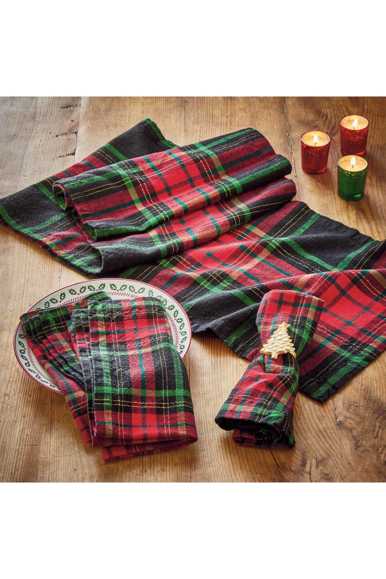 Christmas Plaid Table Runner Red Multi Cotton Machine Washable, Alternate, color, Red