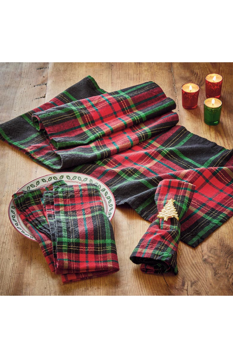 tag Christmas Plaid Table Runner Red Multi Cotton Machine Washable, Alternate, color, Red