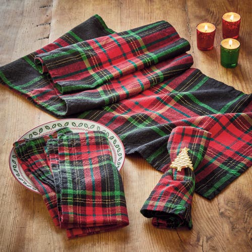 Tag Christmas Plaid Table Runner In Green