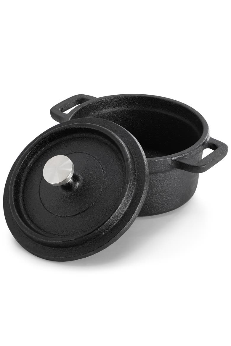 Cast Iron 8 Ounce Mini Dutch Oven with Wood Tray, Alternate, color, Black